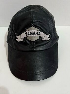 Yamaha Black Leather Trucker-Style Cap with Embroidered Badge